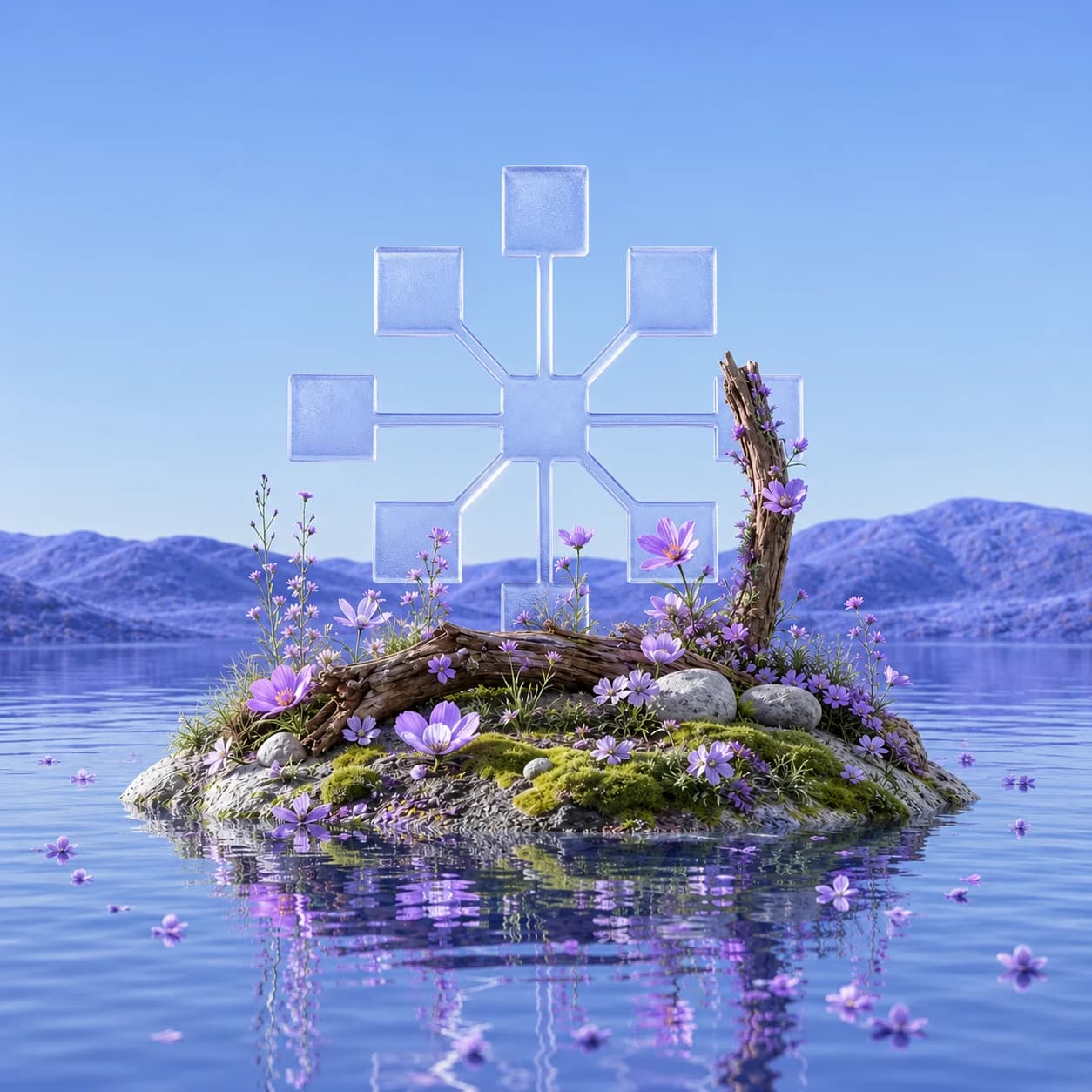 Announcement banner: a small 3D island of purple flowers under a glass node graph, headlined “AgentDocks Pricing and Credits are Getting an Upgrade”.
